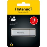 Intenso Alu Line unidad flash USB 16 GB USB tipo A 2.0 Plata, Lápiz USB plateado, 16 GB, USB tipo A, 2.0, 28 MB/s, Tapa, Plata