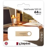 Kingston DataTraveler 64GB 220MB/s Unidad USB 3.2 Gen 1 Metálica SE9 G3, Lápiz USB dorado, 64 GB, USB tipo A, 3.2 Gen 1 (3.1 Gen 1), 220 MB/s, Sin tapa, Oro
