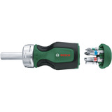 Bosch Destornillador de carraca corto + 6 puntas verde/Negro