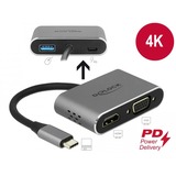 DeLOCK 64074 hub de interfaz USB 3.2 Gen 1 (3.1 Gen 1) Type-C Gris, Adaptador gris, USB 3.2 Gen 1 (3.1 Gen 1) Type-C, HDMI, USB 3.2 Gen 1 (3.1 Gen 1) Type-A, USB 3.2 Gen 1 (3.1 Gen 1) Type-C, VGA, 3840 x 2160 Pixeles, Gris, Metal, 87 W