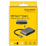 DeLOCK 64074 hub de interfaz USB 3.2 Gen 1 (3.1 Gen 1) Type-C Gris, Adaptador gris, USB 3.2 Gen 1 (3.1 Gen 1) Type-C, HDMI, USB 3.2 Gen 1 (3.1 Gen 1) Type-A, USB 3.2 Gen 1 (3.1 Gen 1) Type-C, VGA, 3840 x 2160 Pixeles, Gris, Metal, 87 W