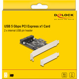 DeLOCK Tarjeta PCI Express x1 a 2 x conectores USB internos de 5 Gbps, Tarjeta de interfaz 
