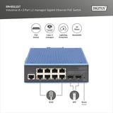 Digitus Switch Gigabit Ethernet PoE gestionado L2 industrial 8+2 puertos, Interruptor/Conmutador 