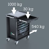 Wera 9706 Tool Rebel Carro de taller Stainless 2, con equipamiento, Carros de herramienta negro/Plateado