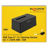 DeLOCK 63958 base de conexión para disco duro USB 3.2 Gen 2 (3.1 Gen 2) Type-C Negro, Estación de acoplamiento negro, Unidad de disco duro, SSD, Serial ATA III, 2.5,3.5", USB 3.2 Gen 2 (3.1 Gen 2) Type-C, 6 Gbit/s, Negro