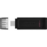 Kingston DataTraveler 256GB USB-C 3.2 Gen 1 70, Lápiz USB negro, 256 GB, USB Tipo C, 3.2 Gen 1 (3.1 Gen 1), Tapa, 7 g, Negro