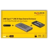 DeLOCK Carcasa USB externa 20 Gbps para 2 x M.2 NVMe PCIe SSD, Caja de unidades gris
