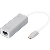 Digitus Adaptador Ethernet Gigabit USB Type-C™ blanco/Plateado, Aluminio, China, RTL8153, 24 mm, 64 mm, 17 mm