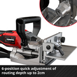 EINHELL Fresadora de espigas plana Power X-Change TE-BJ 18 Li - Solo, 18 Voltios, Esamblaje con galleta rojo/Negro