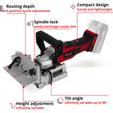 EINHELL Fresadora de espigas plana Power X-Change TE-BJ 18 Li - Solo, 18 Voltios, Esamblaje con galleta rojo/Negro