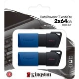 Kingston DataTraveler 64GB USB3.2 Gen 1 Exodia M (Negro + Azul) - 2 Pieces, Lápiz USB azul/Negro, 64 GB, USB tipo A, 3.2 Gen 1 (3.1 Gen 1), Deslizar, 20 g, Negro, Azul