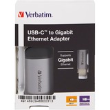 Verbatim USB 3.2 Gen 1, USB-C enchufe > RJ-45 toma de corriente, Adaptador plateado/Negro