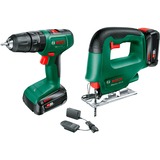 Bosch Atornillador percutor inalámbrico EasyImpact 18V-40 y sierra de calar inalámbrica EasySaw 18V-70, Kit de herramientas verde/Negro