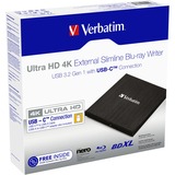 Verbatim 43888 unidad de disco óptico Blu-Ray DVD Combo Negro, Regrabadora Blu-ray externa negro, Negro, Parte superior, Portátil, Blu-Ray DVD Combo, Serial ATA III, BD, BD-R, BD-R DL, CD, DVD