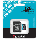 Kingston Tarjeta microSDXC Canvas Go Plus Gen4 de 128 GB, 200 MB/s, A2 U3 V30 y adaptador, Tarjeta de memoria negro, 200 MB/s, A2 U3 V30 y adaptador, 128 GB, MicroSD, Clase 10, UHS-I, 200 MB/s, 100 MB/s