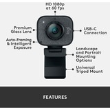 Logitech StreamСam cámara web 1920 x 1080 Pixeles USB 3.2 Gen 1 (3.1 Gen 1) Grafito, Webcam grafito, 1920 x 1080 Pixeles, Full HD, 60 pps, 1080p, 2 - 3.7 mm, 0.1 m