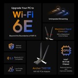TP-Link Archer TXE72E Interno WLAN / Bluetooth 2402 Mbit/s, Adaptador Wi-Fi Interno, Alámbrico, PCI Express, WLAN / Bluetooth, 2402 Mbit/s, Negro
