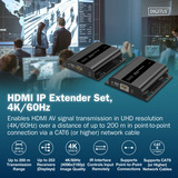 Digitus Extensor de video 4K USB-C > HDMI, 200 metros, Alargador de HDMI negro