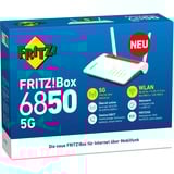 FRITZ! FRITZ!Box 6850 5G, Router WIRELESS LTE Box 6850 5G, Wi-Fi 5 (802.11ac), Doble banda (2,4 GHz / 5 GHz), Ethernet, 3G, Negro, Rojo, Blanco, Router de sobremesa
