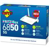 FRITZ! FRITZ!Box 6850 5G, Router WIRELESS LTE Box 6850 5G, Wi-Fi 5 (802.11ac), Doble banda (2,4 GHz / 5 GHz), Ethernet, 3G, Negro, Rojo, Blanco, Router de sobremesa