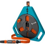 GARDENA Carrete de manguera plana textil "roll-fix" 15 m Classic, Soporte para manguera turquesa/Naranja, 756-20 
