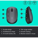 Logitech M170 Grey-K ratón Oficina Ambidextro RF inalámbrico Óptico 1000 DPI gris, Ambidextro, Óptico, RF inalámbrico, 1000 DPI, Gris