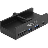 DeLOCK Hub USB externo 5 Gbps con 2 x USB Tipo-A, 1 x USB Tipo-C™ y ranura para SD + Micro SD con tornillo de fijación negro