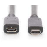 Digitus Cable de extensión USB 2.0, conector USB-C > toma USB-C, Cable alargador negro