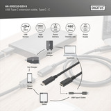Digitus Cable de extensión USB 2.0, conector USB-C > toma USB-C, Cable alargador negro