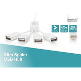 Digitus Hub USB Slim Spider, conector USB-A 2.0 > 4x puerto USB-A blanco
