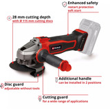 EINHELL Amoladora angular inalámbrica Power X-Change TE-AG 18/115-2 Li - Solo, 18 Voltios rojo/Negro