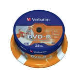 Verbatim 43538 DVD en blanco 4,7 GB DVD-R 25 pieza(s), DVDs vírgenes DVD-R, 120 mm, Imprimible, Eje, 25 pieza(s), 4,7 GB
