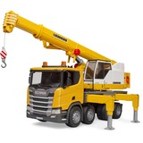 bruder Scania Super 560R Liebherr camión grúa con módulo de luz y sonido, Automóvil de construcción 