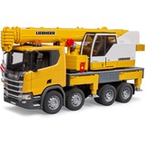 bruder Scania Super 560R Liebherr camión grúa con módulo de luz y sonido, Automóvil de construcción 