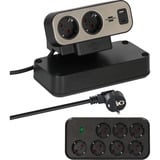 Brennenstuhl estilo Duplex regleta de enchufes de mesa 9 vías, 2x USB negro/Plateado