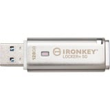 Kingston IronKey 128GB IKLP50 AES USB, w/256bit Encryption, Lápiz USB aluminio, w/256bit Encryption, 128 GB, USB tipo A, 3.2 Gen 1 (3.1 Gen 1), 145 MB/s, Tapa, Plata