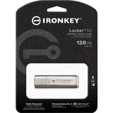 Kingston IronKey 128GB IKLP50 AES USB, w/256bit Encryption, Lápiz USB aluminio, w/256bit Encryption, 128 GB, USB tipo A, 3.2 Gen 1 (3.1 Gen 1), 145 MB/s, Tapa, Plata