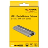 DeLOCK 42001 caja para disco duro externo Caja externa para unidad de estado sólido (SSD) Plata M.2, Caja de unidades Caja externa para unidad de estado sólido (SSD), M.2, M.2, 20 Gbit/s, Conexión USB, Plata