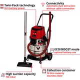 EINHELL Professional TP-VC 36/30 S Auto - Solo, 36Volt (2x18V), Aspiradora en húmedo y en seco rojo/Acero fino