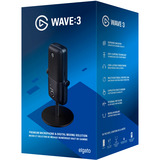 Elgato Wave 3 Negro Micrófono de superficie para mesa negro, Micrófono de superficie para mesa, 70 - 20000 Hz, 24 bit, 96 kHz, Alámbrico, USB