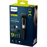 Philips MULTIGROOM Series 3000 MG3740/15 Cara y cabello 9 en 1, Cortador de pelo negro, Negro, Rectángulo, Barba, Oído, Ceja, Bigote, Nariz, Acero inoxidable, Batería, 60 min