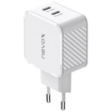 Nevox 65W Cargador DUAL USB-C (PD) QC3.0 GaN blanco