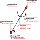 EINHELL Desbrozadora profesional a batería GP-BC 36/430 Li BL-Solo, 36Volt (2x18V), Cortador de cepillo rojo/Negro