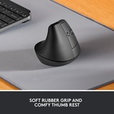 Logitech Lift Ratones, Ratón grafito/Negro, mano derecha, Diseño vertical, Óptico, RF Wireless + Bluetooth, 4000 DPI, Grafito