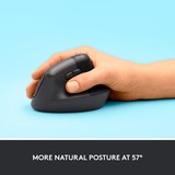 Logitech Lift Ratones, Ratón grafito/Negro, mano derecha, Diseño vertical, Óptico, RF Wireless + Bluetooth, 4000 DPI, Grafito