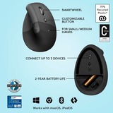 Logitech Lift Ratones, Ratón grafito/Negro, mano derecha, Diseño vertical, Óptico, RF Wireless + Bluetooth, 4000 DPI, Grafito