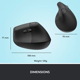 Logitech Lift Ratones, Ratón grafito/Negro, mano derecha, Diseño vertical, Óptico, RF Wireless + Bluetooth, 4000 DPI, Grafito