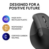 Logitech Lift ratón mano derecha RF Wireless + Bluetooth Óptico 4000 DPI grafito/Negro, mano derecha, Diseño vertical, Óptico, RF Wireless + Bluetooth, 4000 DPI, Grafito