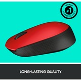 Logitech M171 Ratones, Ratón rojo, Ambidextro, Óptico, RF inalámbrico, 1000 DPI, Rojo