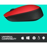 Logitech M171 ratón Ambidextro RF inalámbrico Óptico 1000 DPI rojo, Ambidextro, Óptico, RF inalámbrico, 1000 DPI, Rojo